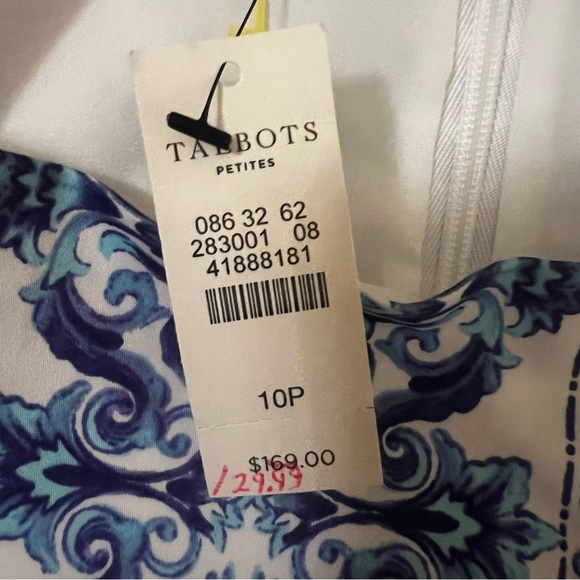 Talbots Grecian Tile White And Blue Fit And Flare Dress - Picture 8 of 9